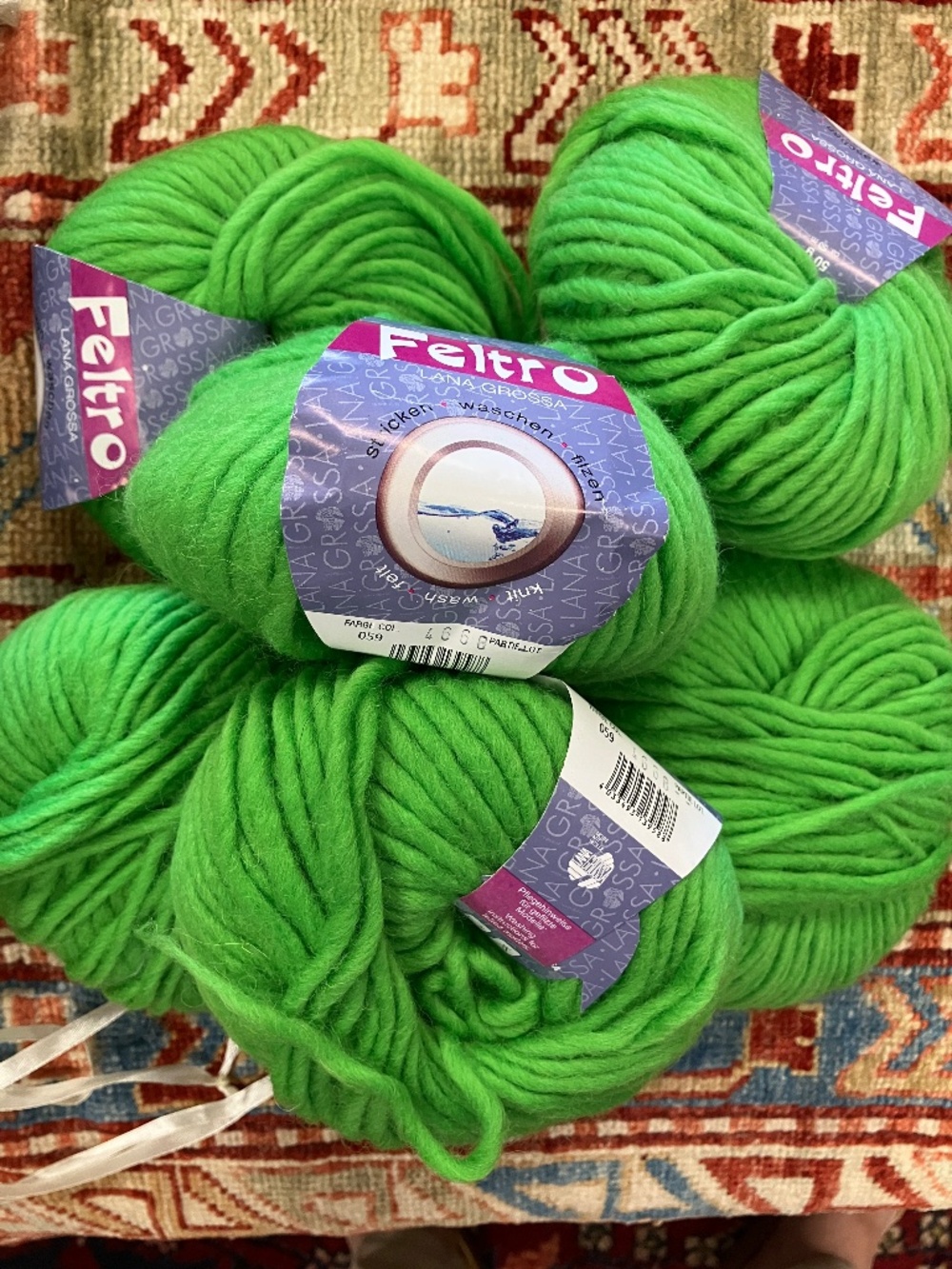 6 x New Lana Grossa Feltro 100% Virgin Wool Yarn in Poison Green (59)